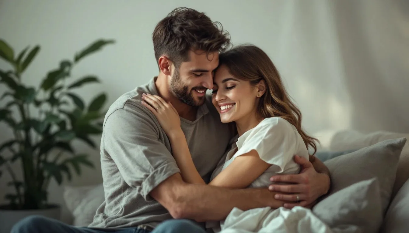 Un couple heureux d'avoir repris une histoire d'amour après une longue séparation